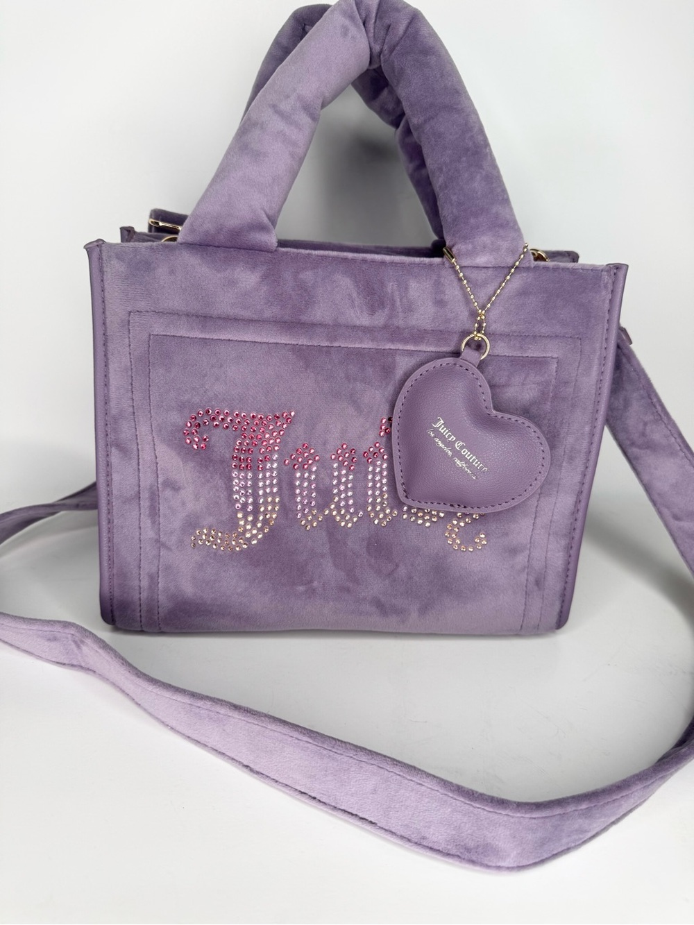 JUICY COUTURE, VIOLET/PURPLE VELOUR Crossbody Purse Mini-Tote Bag, RHINESTONES